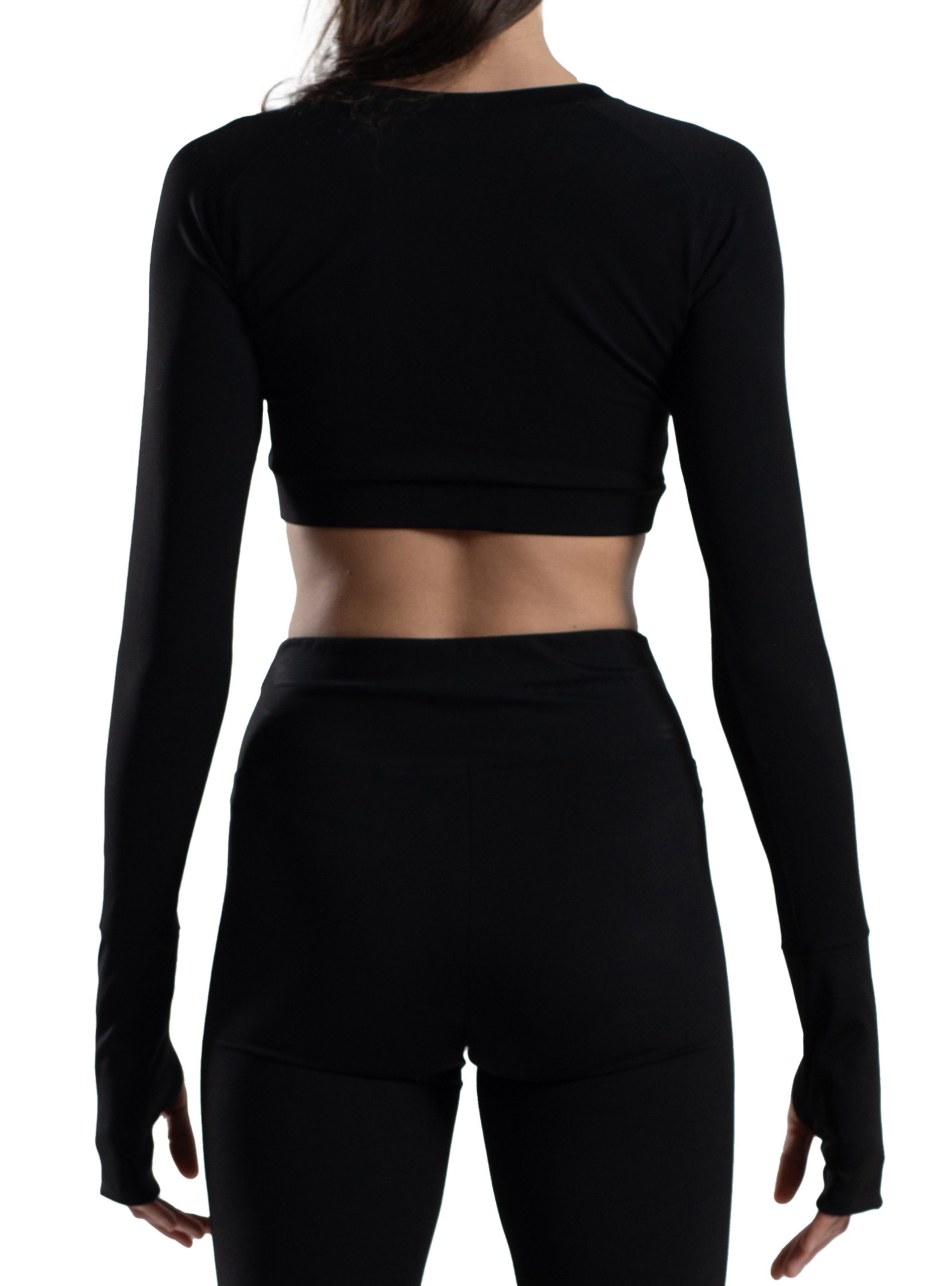 Long sleeve crop top with finger opening - 3 - Black (2)